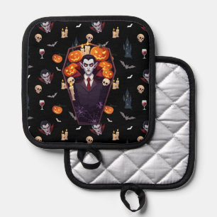 🧛♂️ Gothic Vampire Black Oven Mitt Set 🎃🖤 Pot Holder