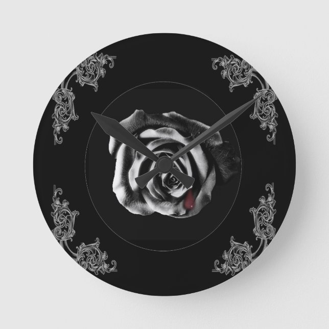 Gothic Vampire Black rose Round Clock (Front)