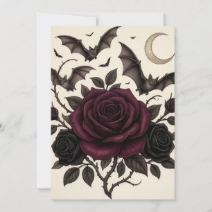 Gothic Vampire Burgundy Rose Dark Floral Halloween Invitation