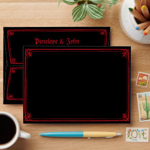 Gothic Vampire Castle Black Red Wedding Envelope