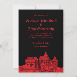 Gothic Vampire Castle Black Red Wedding Invitation