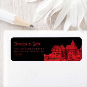 Gothic Vampire Castle Black Red Wedding Return Address Label