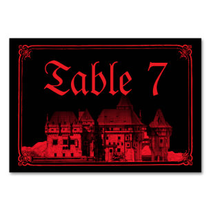 Gothic Vampire Castle Black Red Wedding Table Number