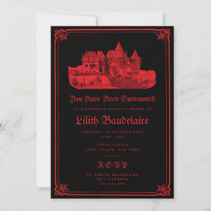 Gothic Vampire Castle Border Black Red Birthday Invitation