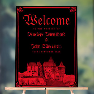 Gothic Vampire Castle Border Black Red Wedding Acrylic Sign