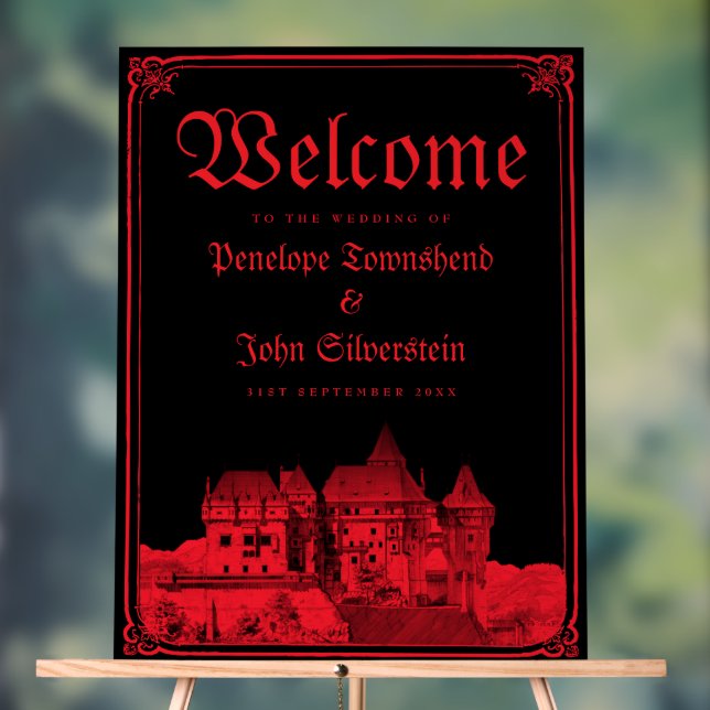 Gothic Vampire Castle Border Black Red Wedding  Acrylic Sign (Neutral)