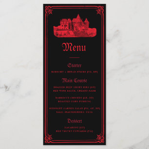 Gothic Vampire Castle Border Black Red Wedding  Menu