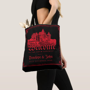 Gothic Vampire Castle Border Black Red Wedding  Tote Bag