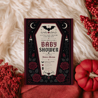Gothic Vampire Coffin Dark Halloween Baby Shower Invitation