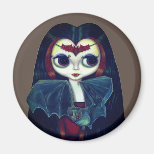 Gothic Vampire Girl with Bat Big Eyes Cute Magnet