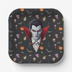 🧛♂️ Gothic Vampire Halloween Black Paper Plate