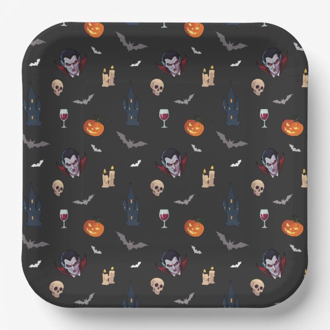 🧛‍♂️ Gothic Vampire Halloween Black Paper Plate  (Front)