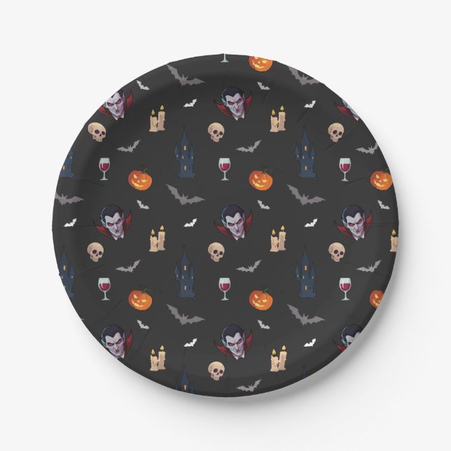 🧛‍♂️ Gothic Vampire Halloween Black Paper Plate  (Front)