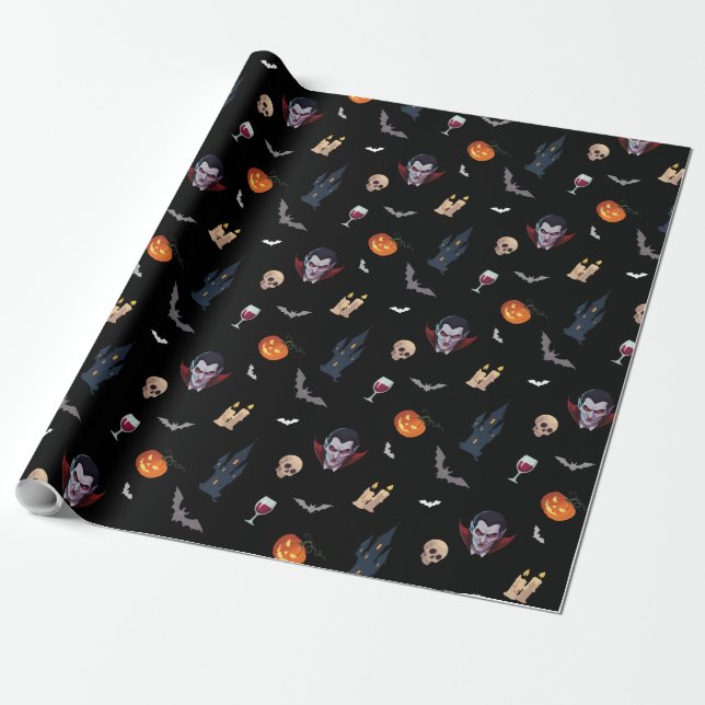 🧛‍♂️ Gothic Vampire Halloween Black Wrap 🎁🖤 Wrapping Paper (Unrolled)