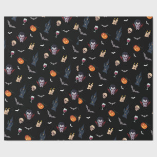 🧛♂️ Gothic Vampire Halloween Black Wrap 🎁🖤 Wrapping Paper
