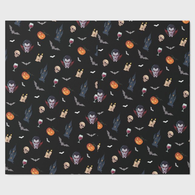 🧛‍♂️ Gothic Vampire Halloween Black Wrap 🎁🖤 Wrapping Paper (Seam)