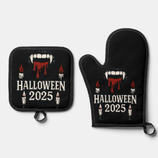 Gothic Vampire Halloween Oven Mitt & Pot Holder Set