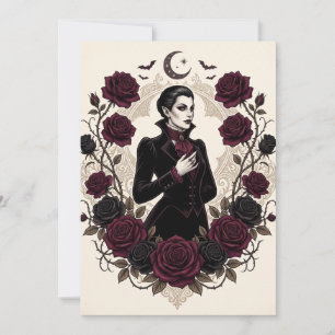 Gothic Vampire Halloween Party Burgundy Rose Invitation