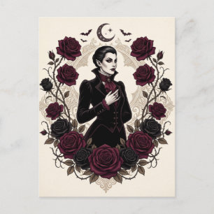 Gothic Vampire Halloween Party Burgundy Rose Postcard