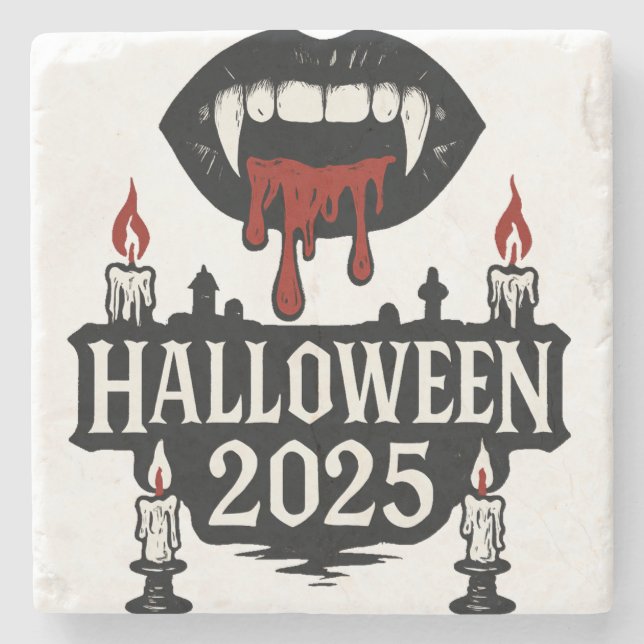 Gothic Vampire Halloween Stone Coaster (Front)