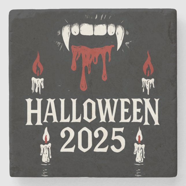 Gothic Vampire Halloween Stone Coaster (Front)