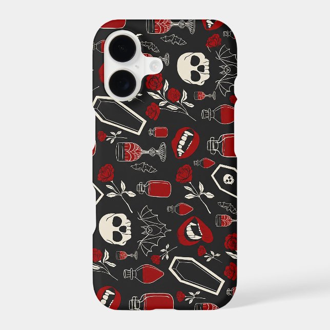 Gothic Vampire Pattern | Red Roses Bats Skulls & P (Back)