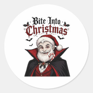 Gothic Vampire Santa Christmas Design Classic Round Sticker