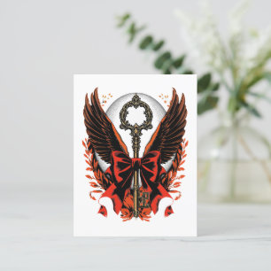 Gothic Velvet Bow Key with Wings & Moon Announcement Postcard