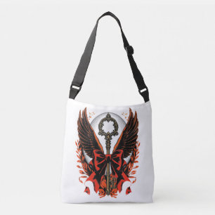 Gothic Velvet Bow Key with Wings & Moon Crossbody Bag