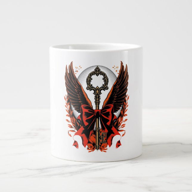 Gothic Velvet Bow Key with Wings & Moon Large Coffee Mug (Front)
