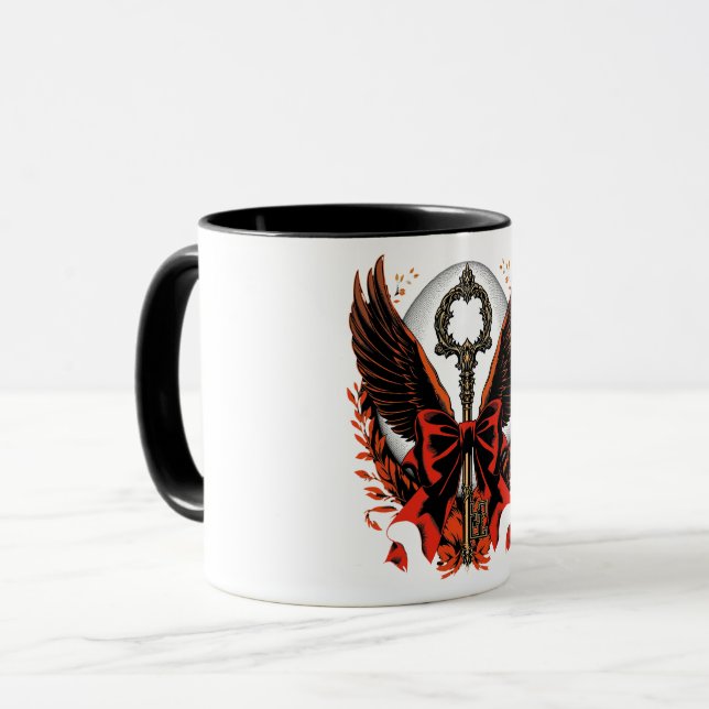 Gothic Velvet Bow Key with Wings & Moon Mug (Front Left)
