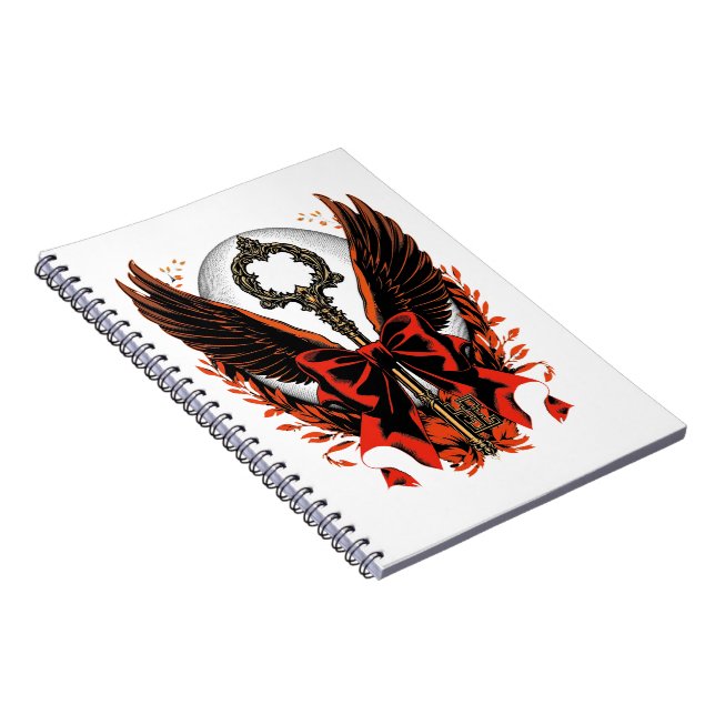 Gothic Velvet Bow Key with Wings & Moon Notebook (Right Side)