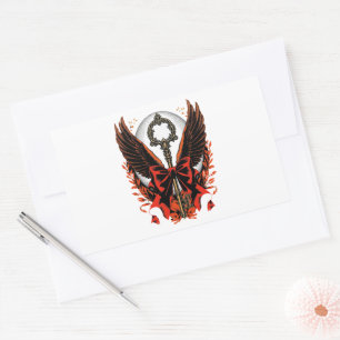 Gothic Velvet Bow Key with Wings & Moon Rectangular Sticker