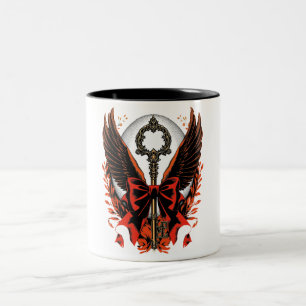 Gothic Velvet Bow Key with Wings & Moon Two-Tone Coffee Mug