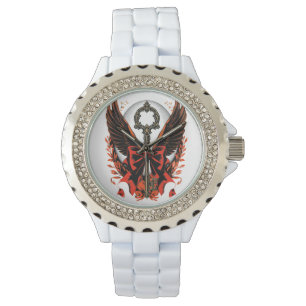 Gothic Velvet Bow Key with Wings & Moon Watch