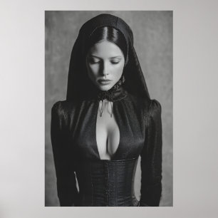 Gothic Velvet Hooded Portrait Closed Eyes Poster