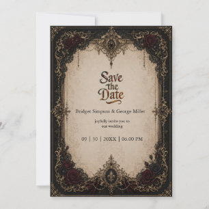 Gothic Victorian Baroque Mediaeval Gold Wedding Invitation