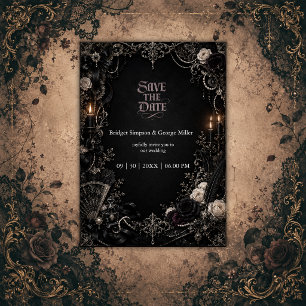 Gothic Victorian Baroque Rose Pearl Wedding  Invitation