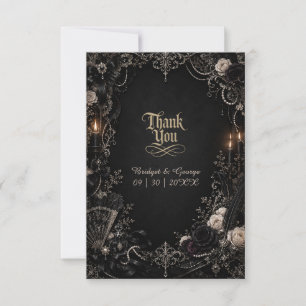 Gothic Victorian Baroque Rose Pearl Wedding Thank You Card