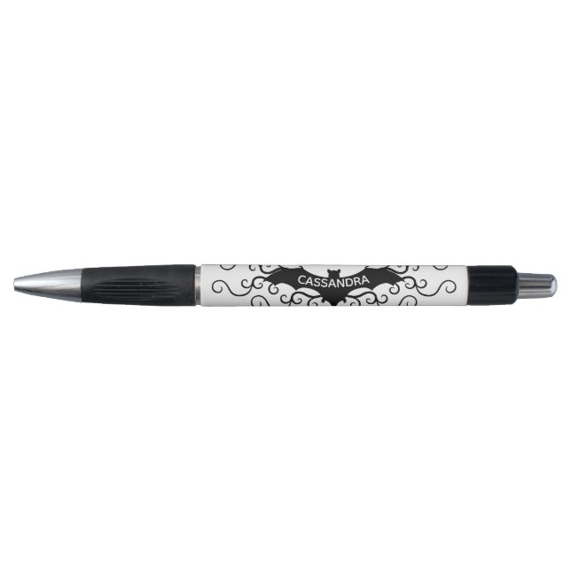 Gothic Victorian bat with swirls and your name (Front)