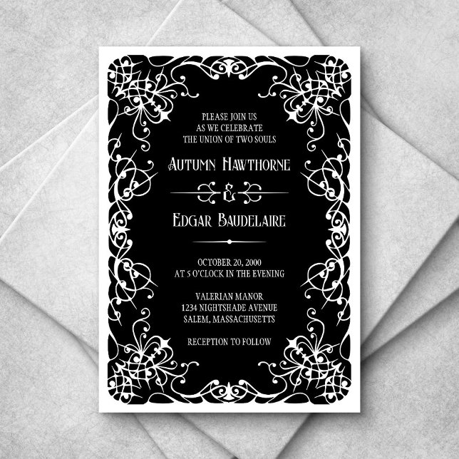 Gothic Victorian Black White Wedding Invitation (Creator Uploaded)
