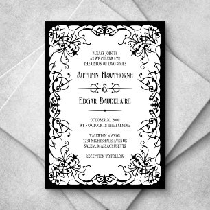 Gothic Victorian Black White Wedding Invitation