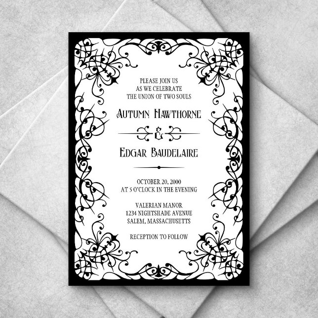 Gothic Victorian Black White Wedding Invitation (Creator Uploaded)