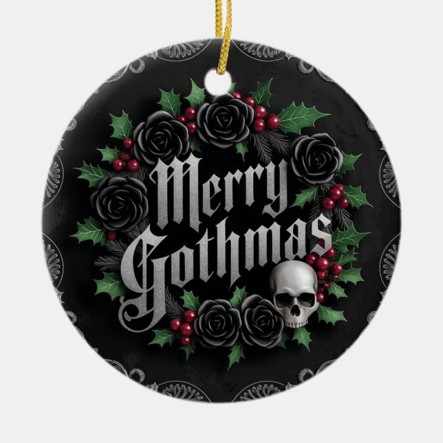 Gothic Victorian Christmas Design - Dark Elegance Ceramic Ornament (Front)