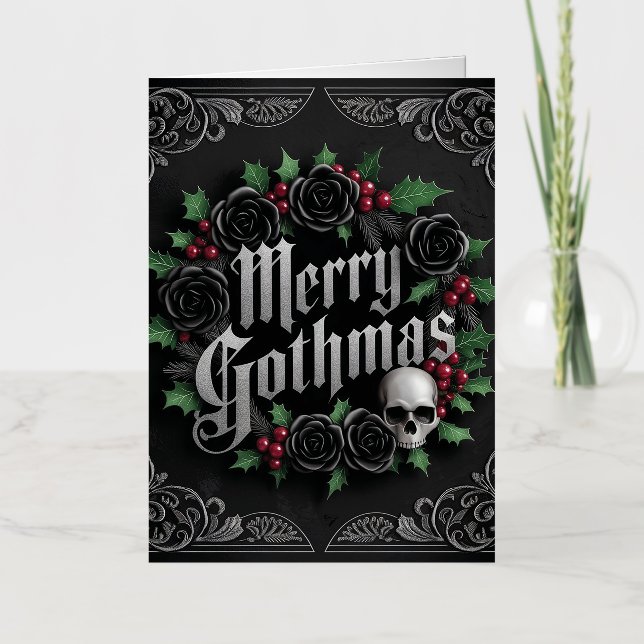 Gothic Victorian Christmas Design - Dark Elegance Foil Holiday Card (Front)
