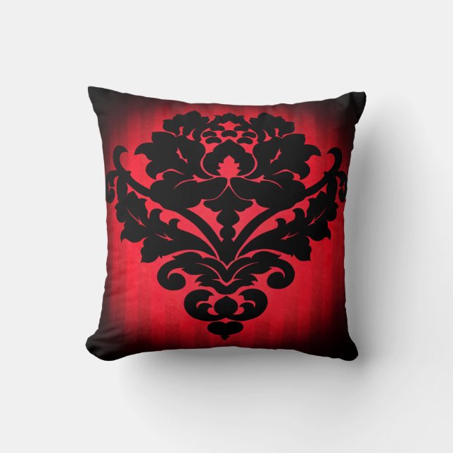 Gothic Victorian damask smoky red stripes Cushion (Front)