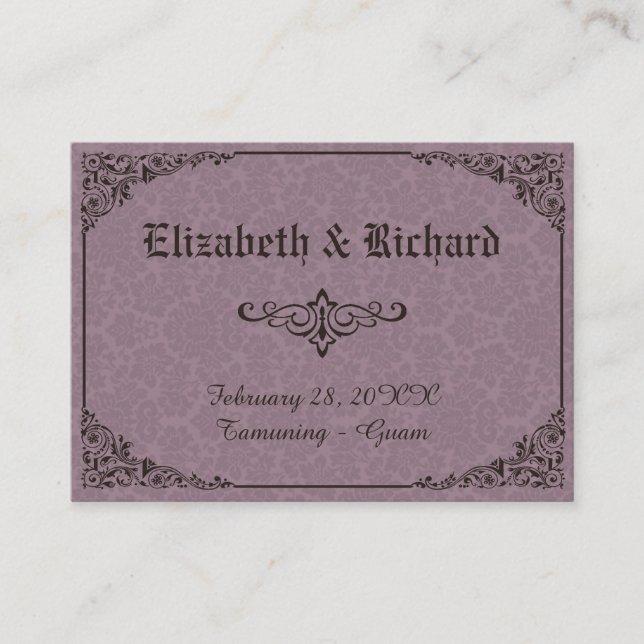 Gothic Victorian Damask Wedding Place Cards (Front)