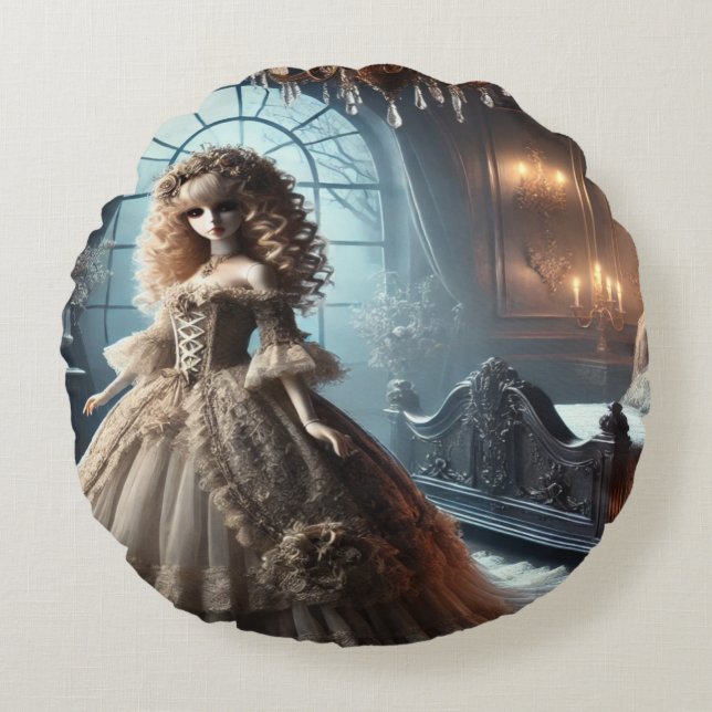  Gothic Victorian Doll – Enchanted Dark Round Cushion (Front)