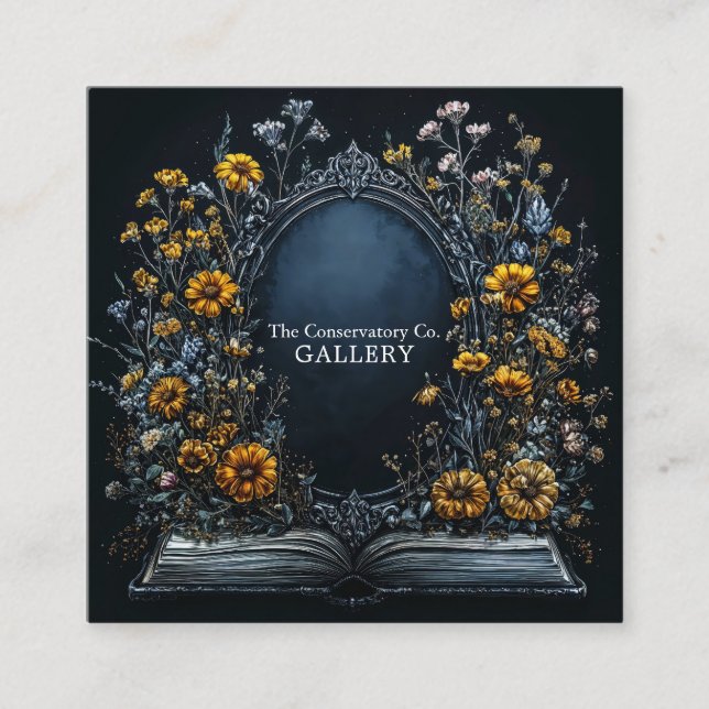 Gothic Victorian Floral Mystical Book Square Business Card (Front)