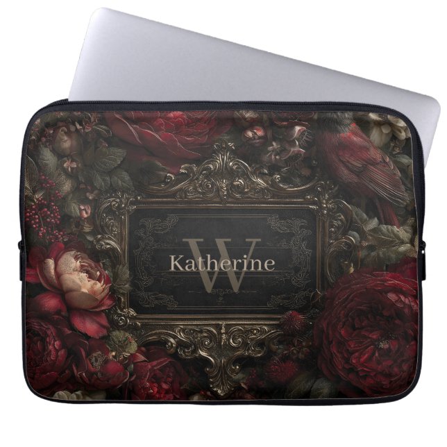 Gothic Victorian Frame with Dark Red Roses Laptop Sleeve (Front)